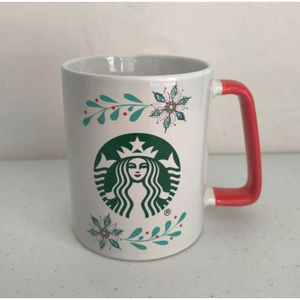 2020 Starbucks Christmas Holiday 11oz Coffee Mug Holly Flowers Red Handle EUC